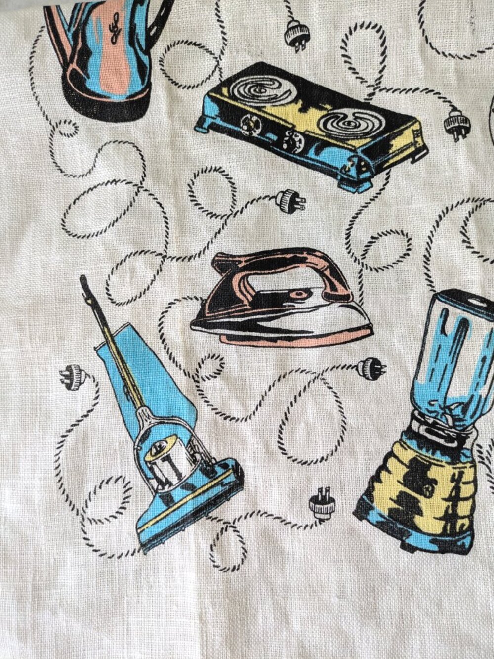 100% linen retro mcm atomic style tea towel nwot - Picture 3 of 4